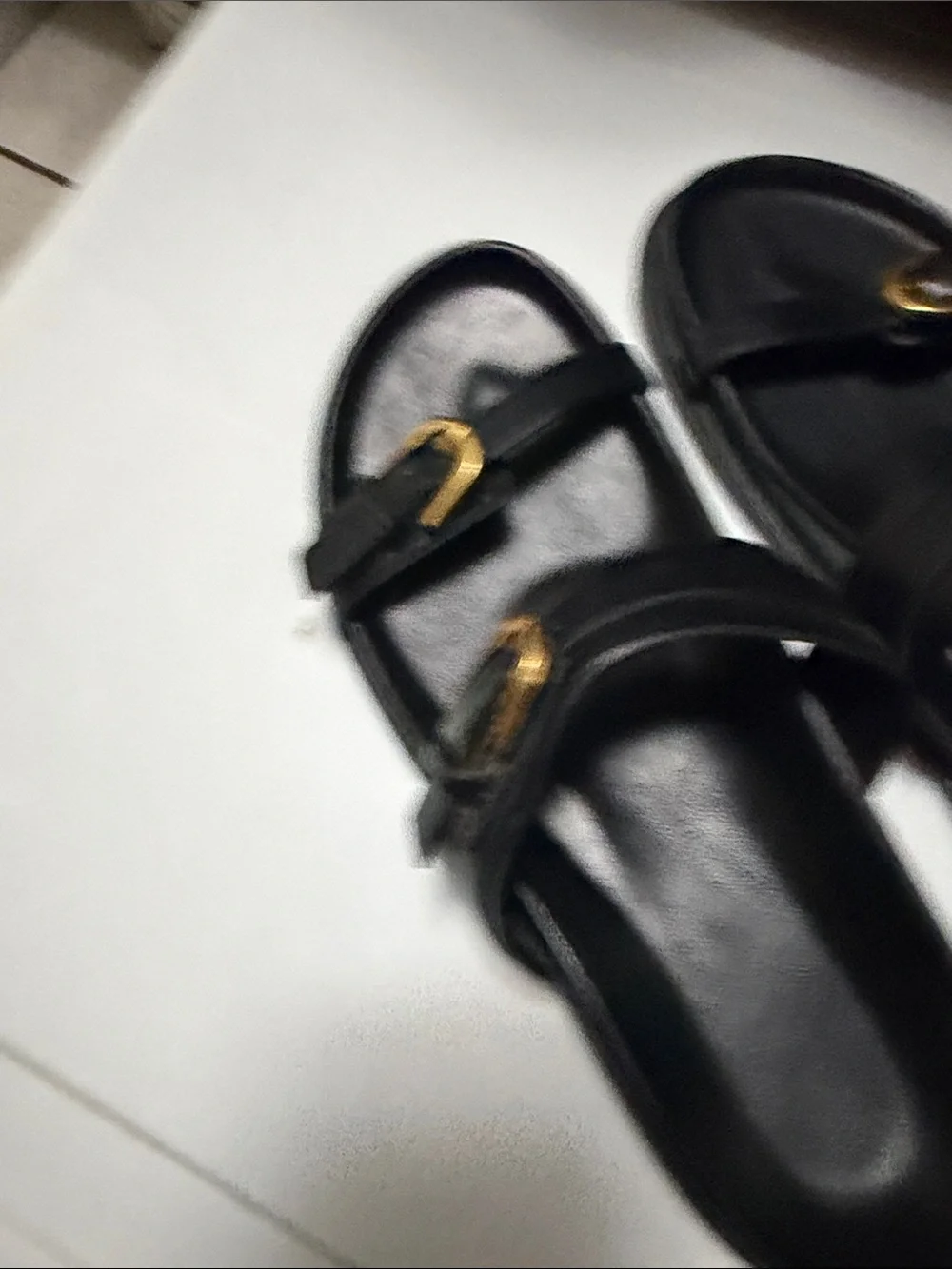 Zara Black Slide Sandals with Gold Buckles size 40
